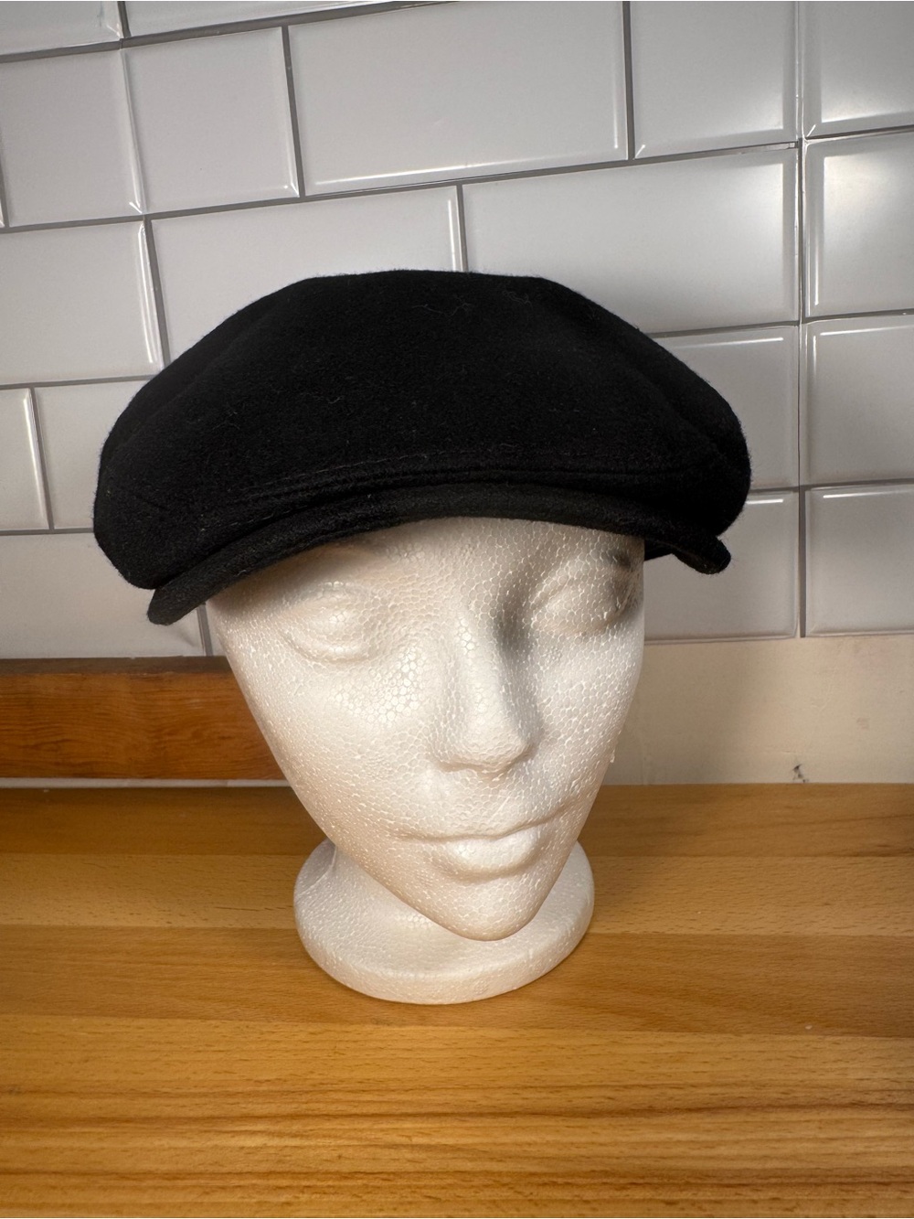 GORE-TEX Black Newsboy Cap with Ear flaps 80% wool.